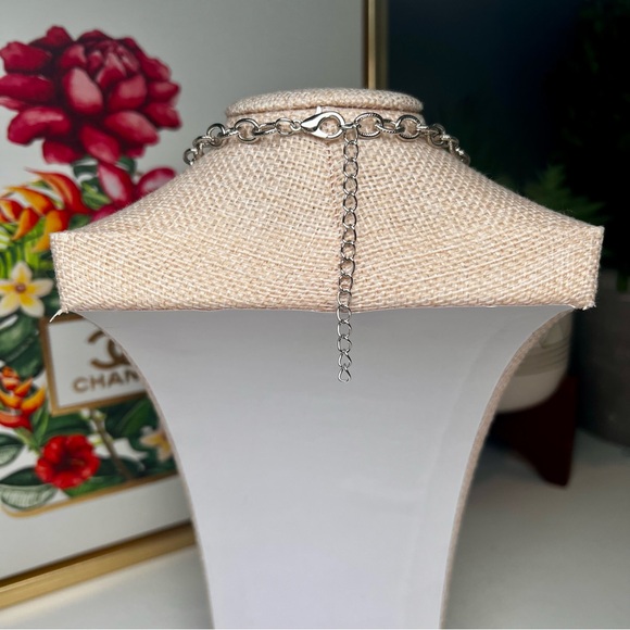 Beaded Blue Silver Necklace Whimsical Boho Artistic Modern Folk Coastal Fantasy - Picture 4 of 4